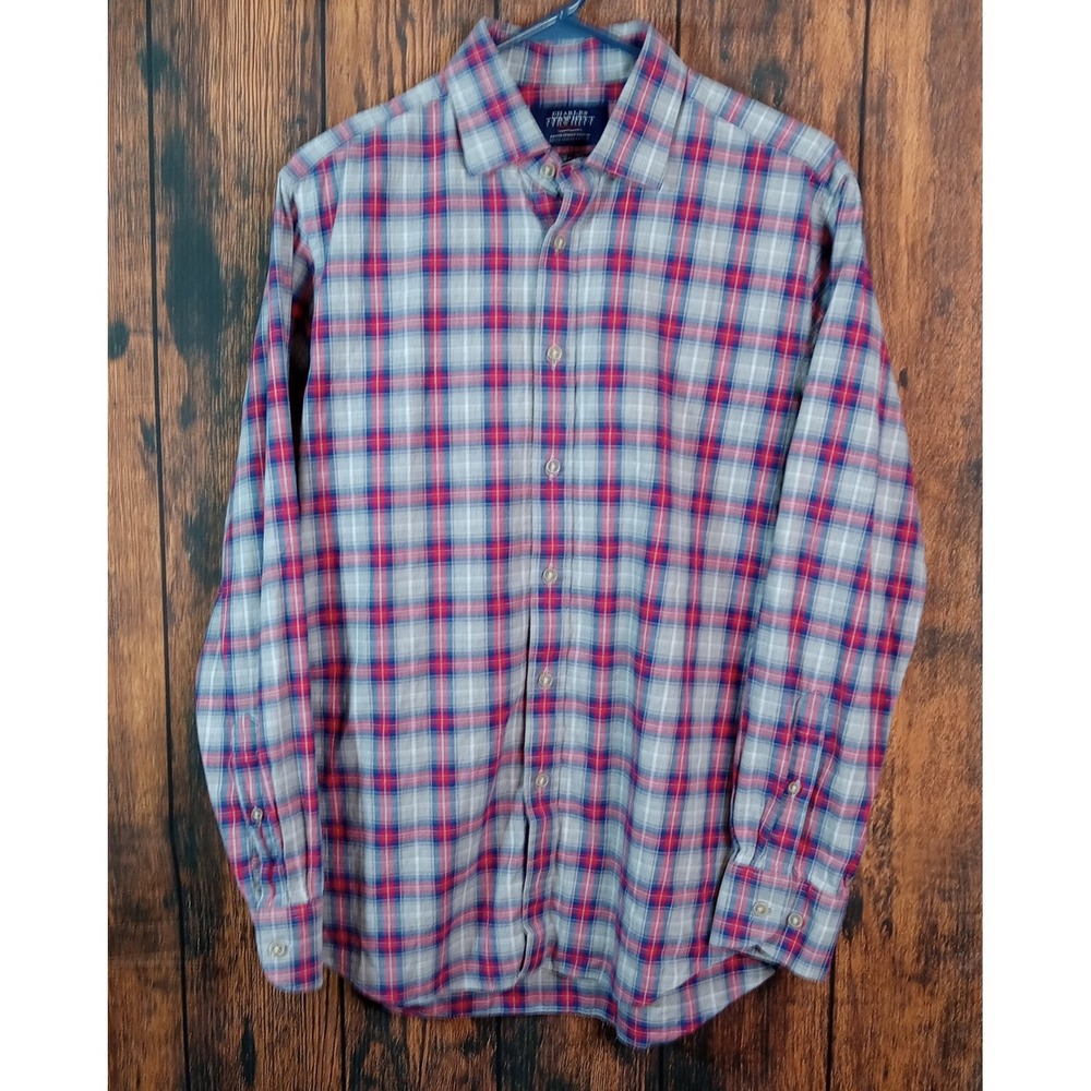 Charles Tyrwhitt Weekend Mens Slim Fit Plaid Button Down Shirt Red Blue Grey M